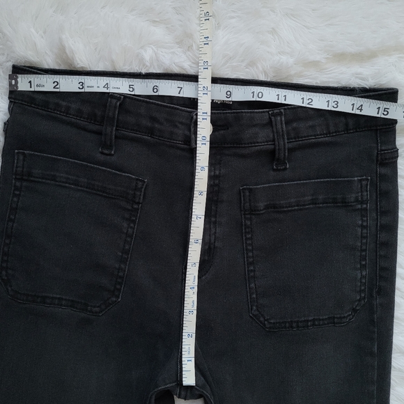 High Rise Stretch Front Patch Pocket Black Denim Trousers Jeans Size 12 - Picture 12 of 13
